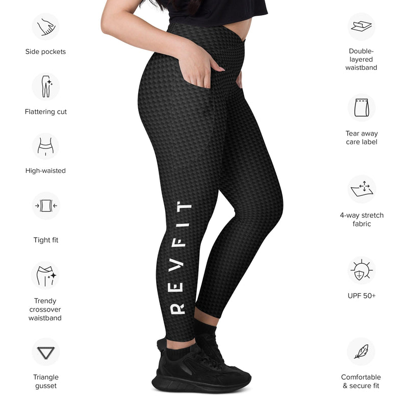 Crossover leggings with pockets black Logo on Waist — Charlotte
